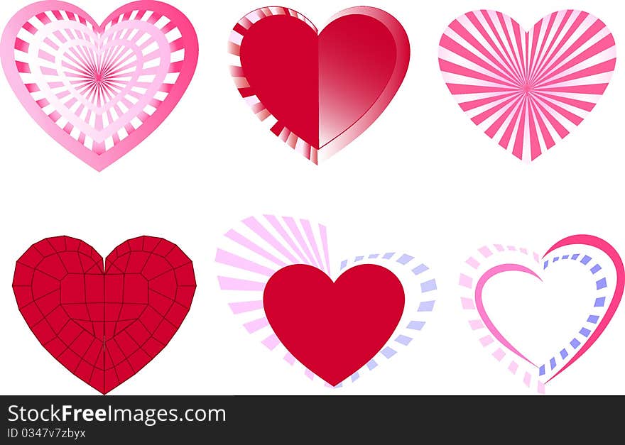 The hearts executed with different registration and a background by means of geometrical figures.