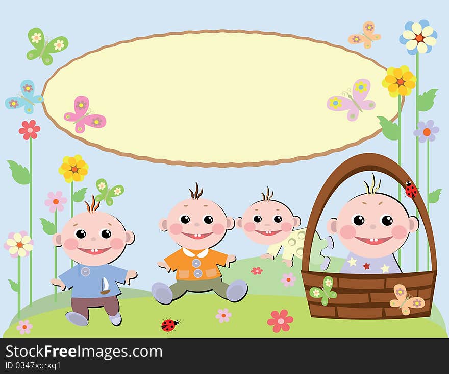 Oval frame with babies boys