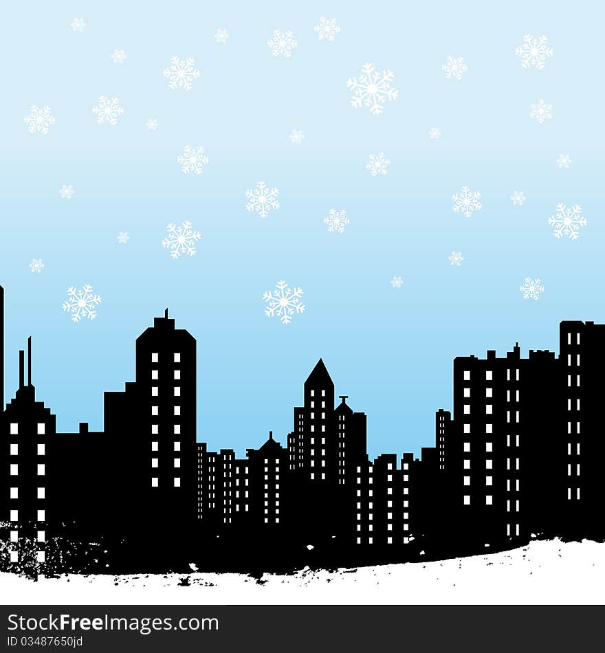 Winter city silhouette background vector