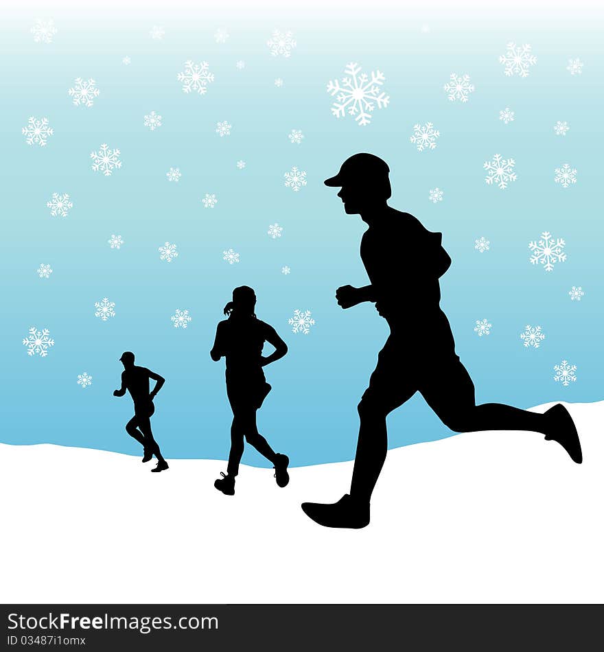 Running people with winter background vector