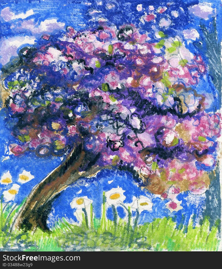 Illustration Cherry Tree in Blossom