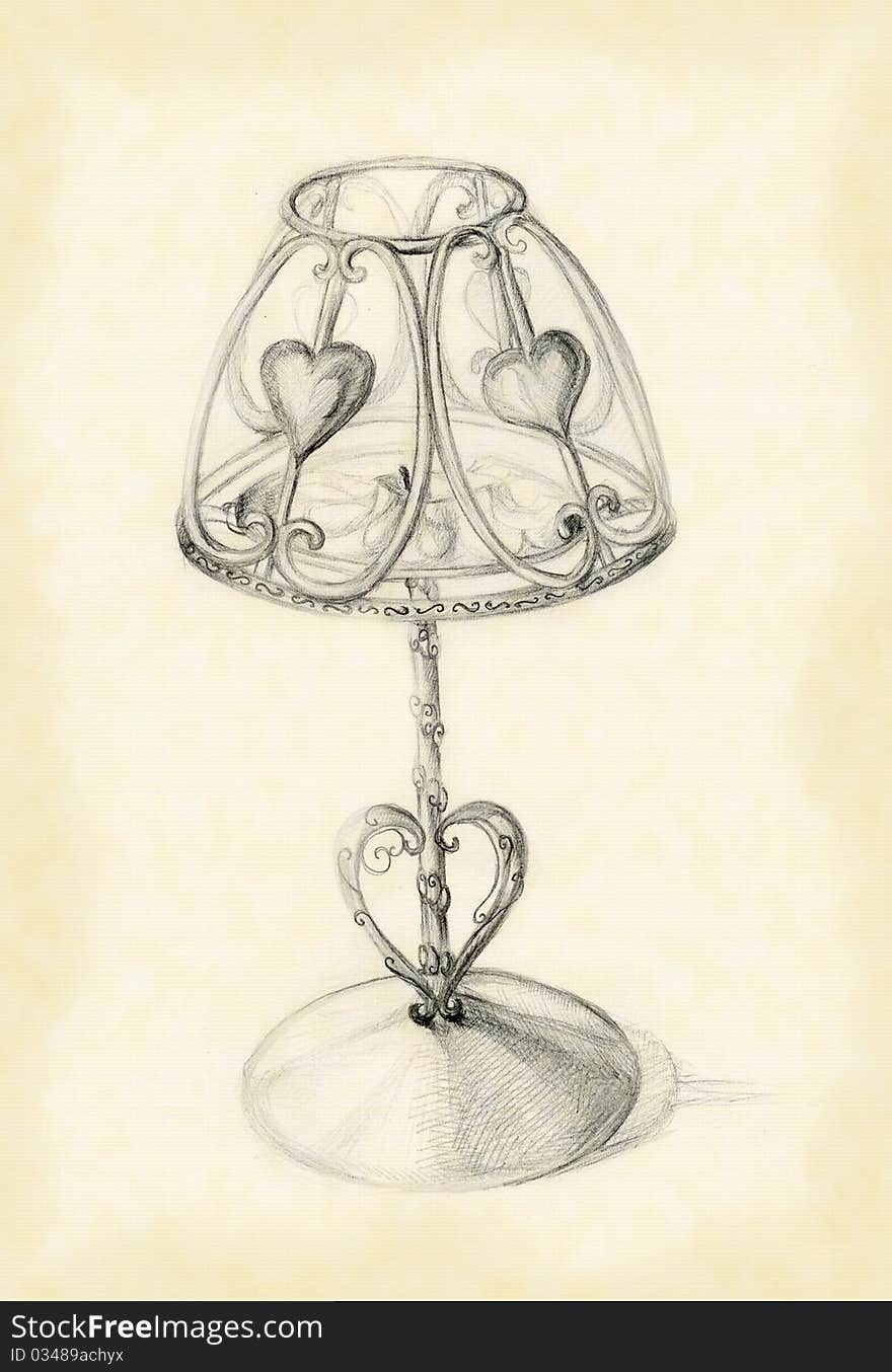 Candlestick with burnt candle on a candlestick hearts. Pencil drawing. Candlestick with burnt candle on a candlestick hearts. Pencil drawing.