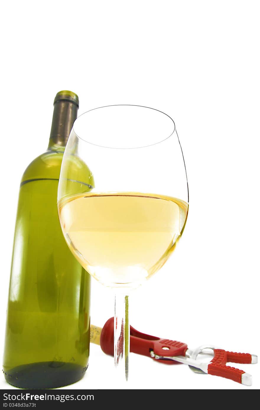 Glass of wine on white background