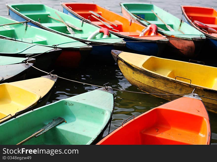 colorful boats in a lake