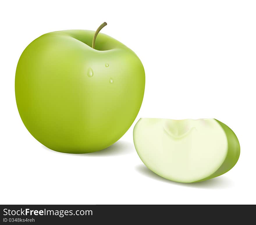 Green apple with drops. Vector