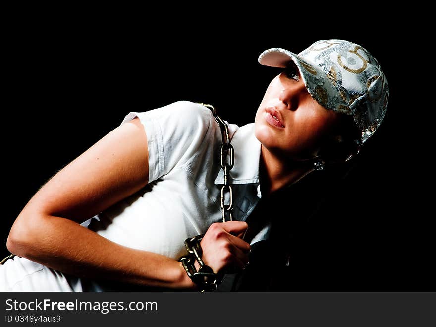 Beautiful woman on a dark background