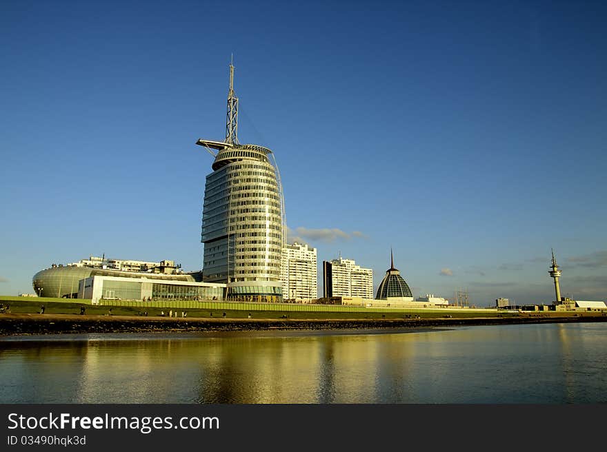 Image taken at the Bremerhaven harbor, showing the four-star Atlantic Hotel Sail City - a showcase of modern architecture and design. Image taken at the Bremerhaven harbor, showing the four-star Atlantic Hotel Sail City - a showcase of modern architecture and design.