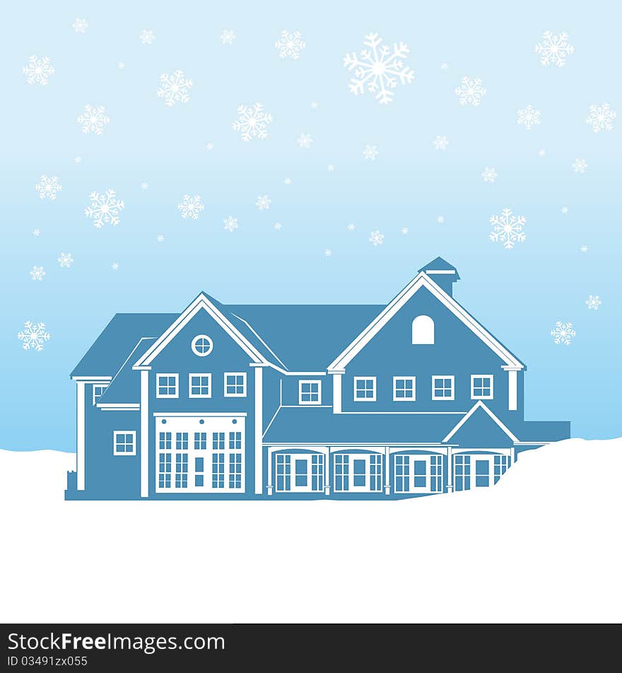 Winter house silhouette background vector