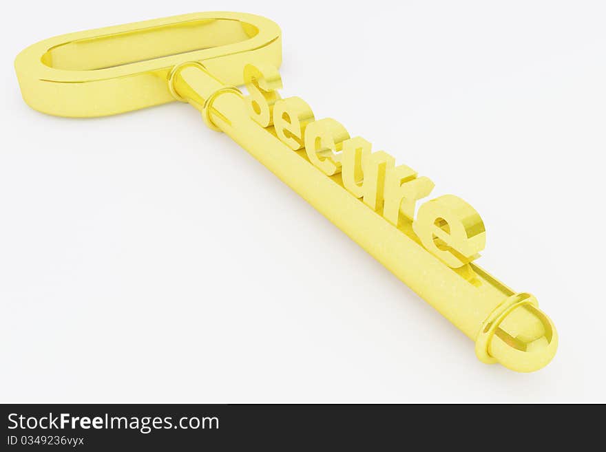 Three dimensional rendering secure golden key. Three dimensional rendering secure golden key