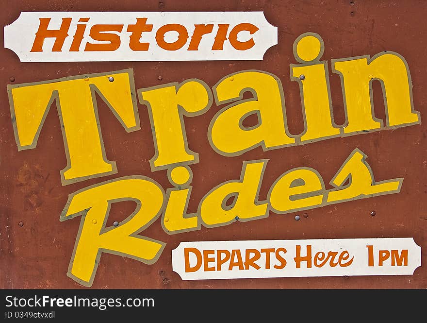 Wooden historic train ride sign