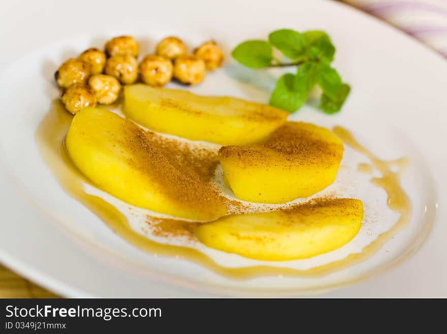 Compote Of Pears , With Caramelized Hazelnuts