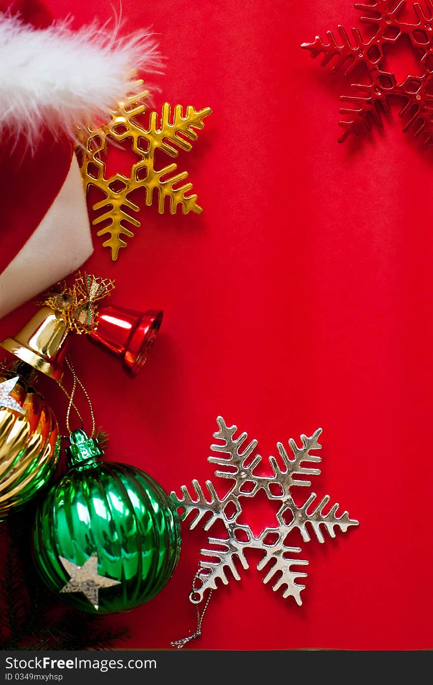 Christmas decorations with red background