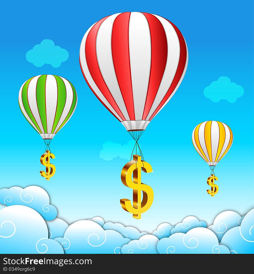 Illustration of dollar parachute in sky