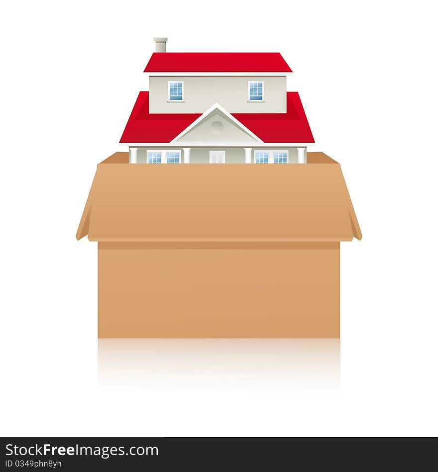 Illustration of home inside box on white background