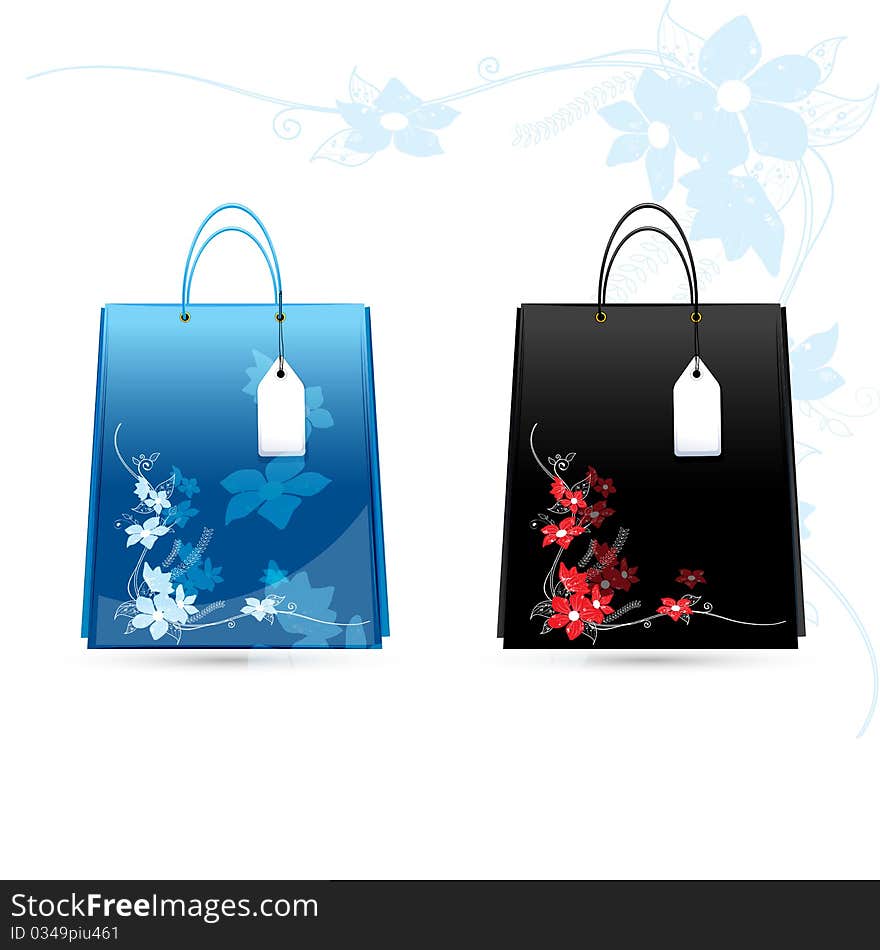 Illustration of floral shopping bags on white background