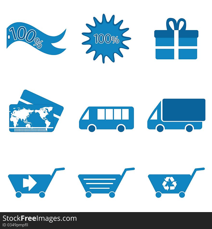 Illustration of shopping icons on white background
