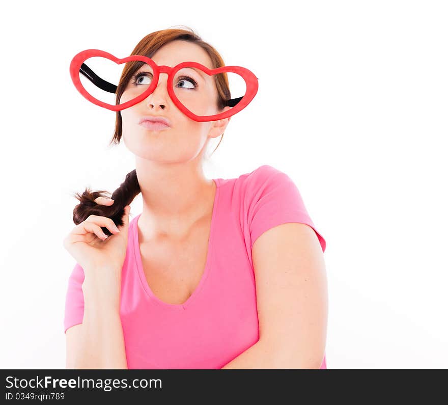 Funny love man with red pink glasses. Funny love man with red pink glasses