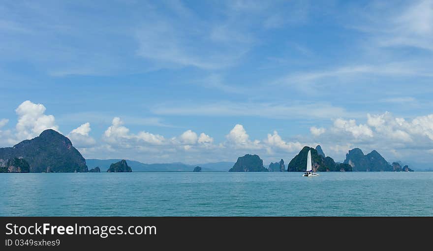 White yacht in a sea in Thailand, Phuket