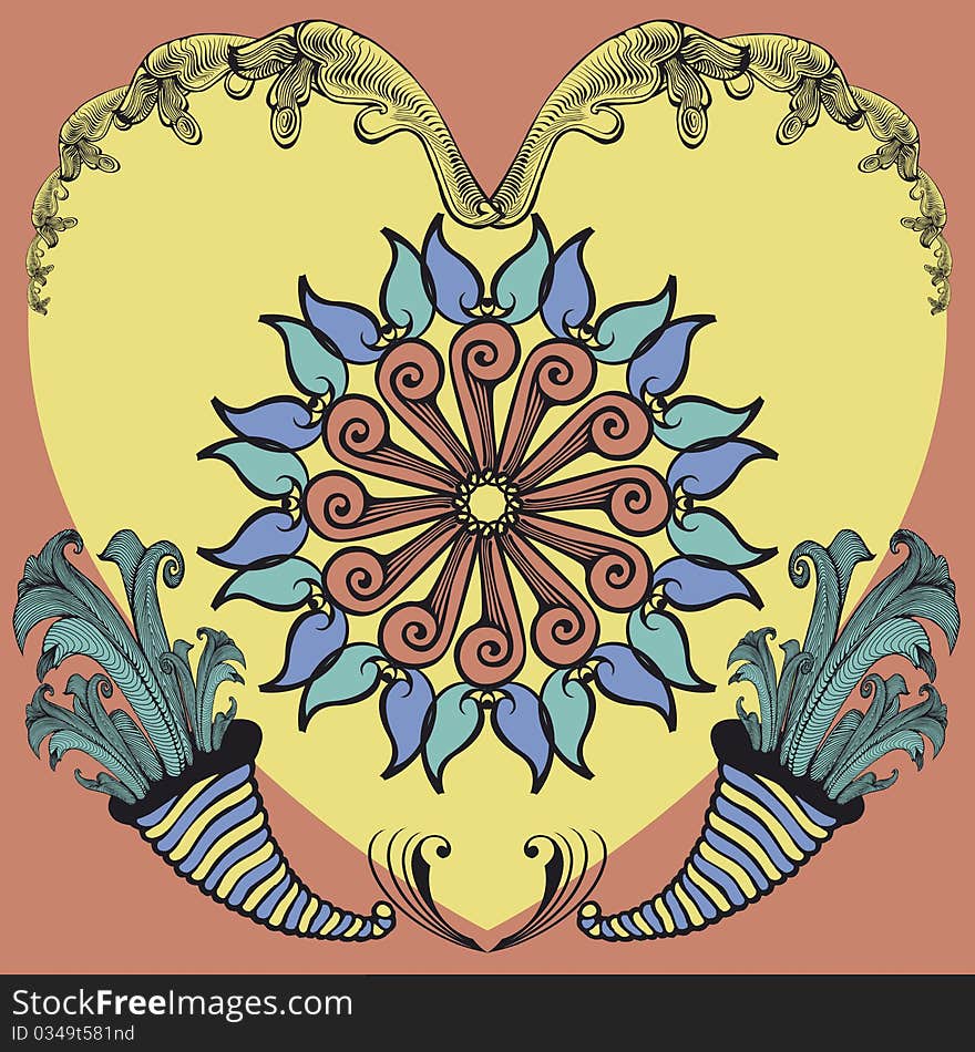 Vector illustration - the pattern in the Rococo and Baroque styles with elements of flowers and leaves. Vector illustration - the pattern in the Rococo and Baroque styles with elements of flowers and leaves