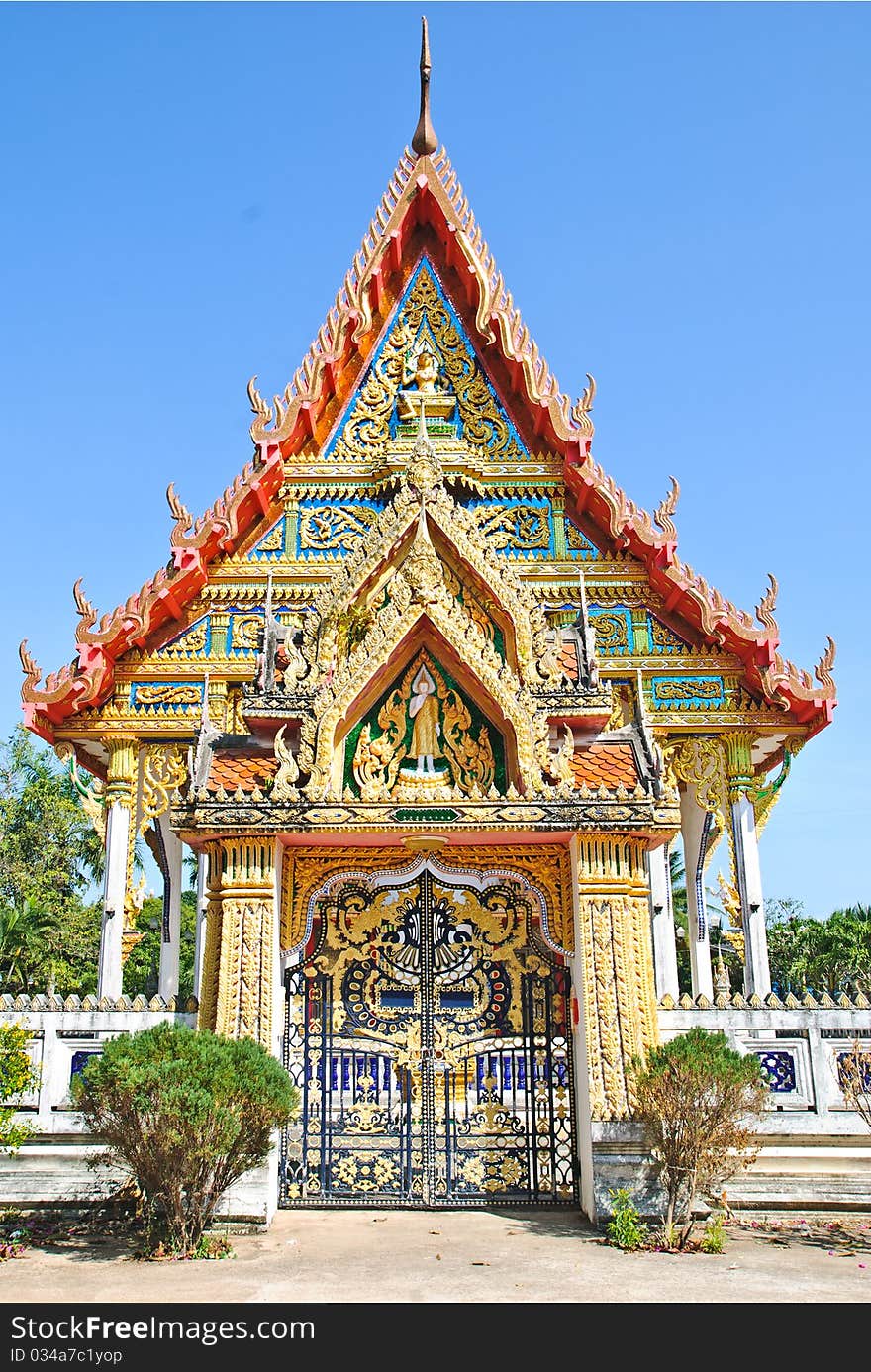 Front Buddhist Temple In Sunlight