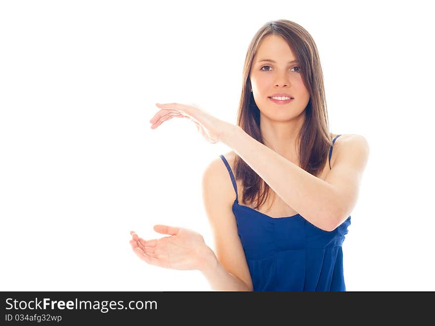 Portrait of beautiful woman on a white background