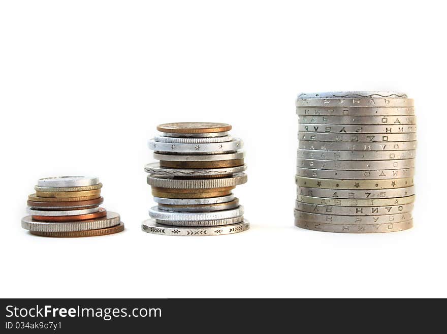 Stacks of coins from different countries