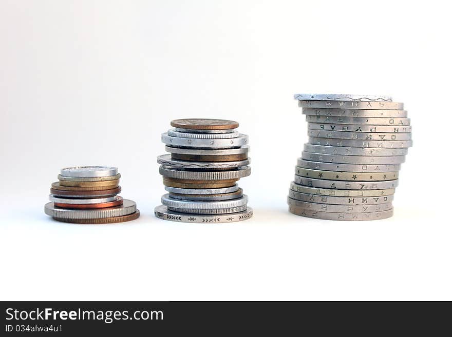 Stacks of coins from different countries