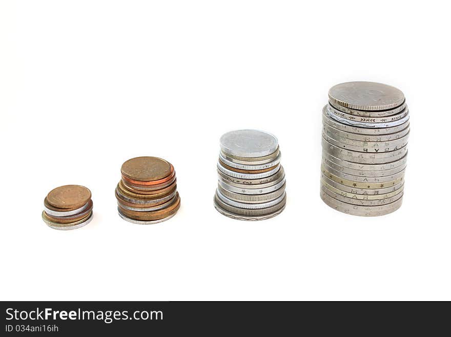 Stacks of coins from different countries