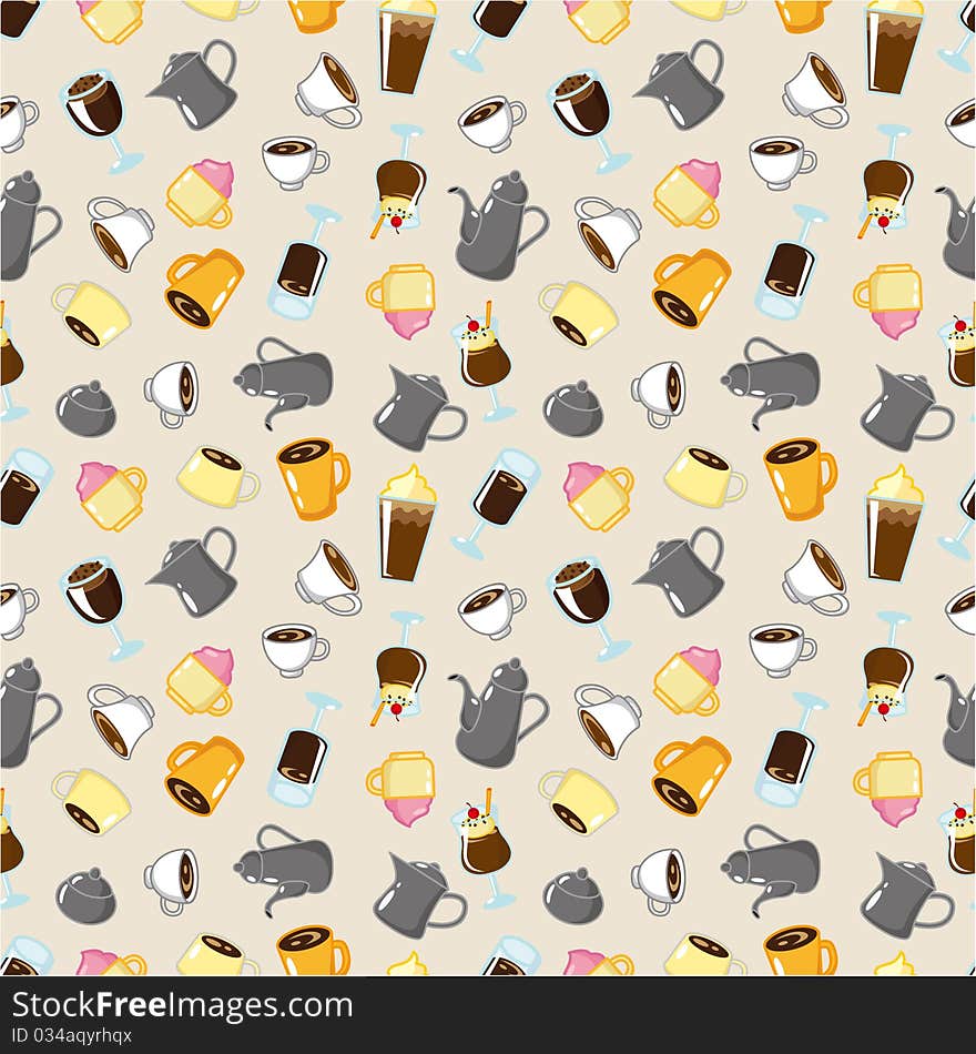 Seamless coffee pattern, drawing