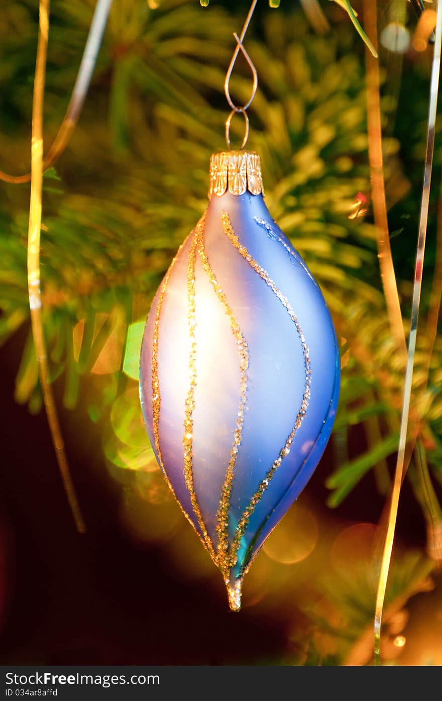 Closeup detail of Christmas decoration on a tree.