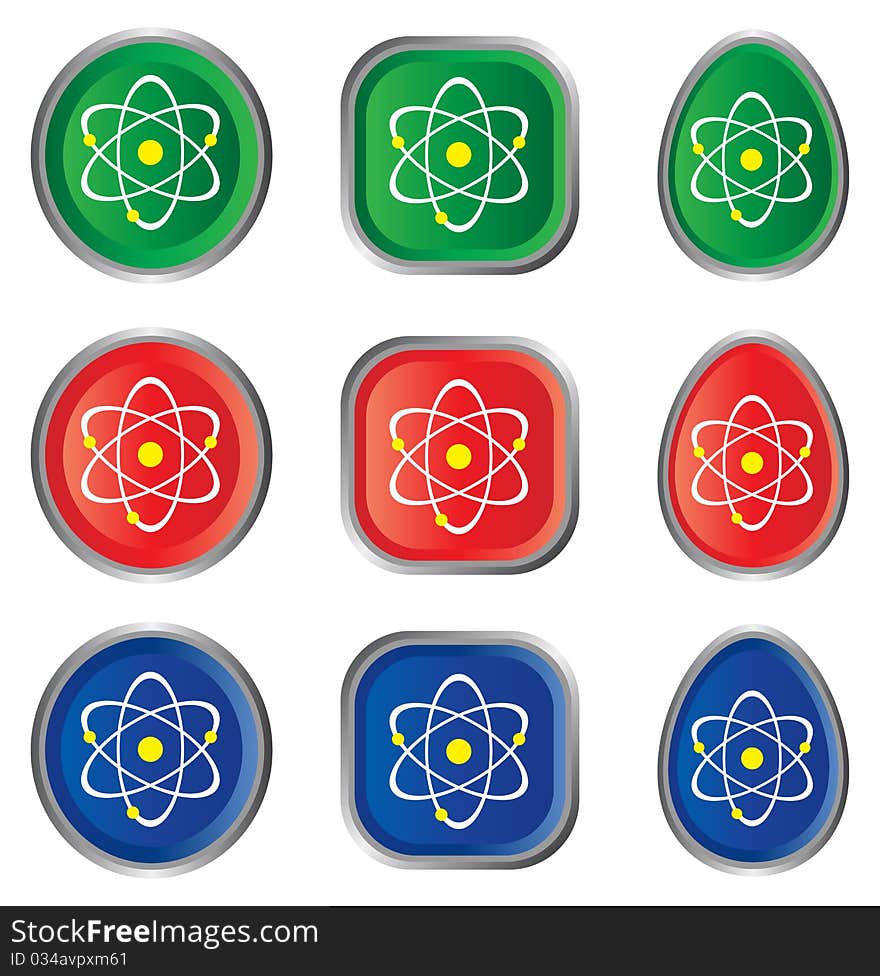 Illustration of atom nucleus icon on white background