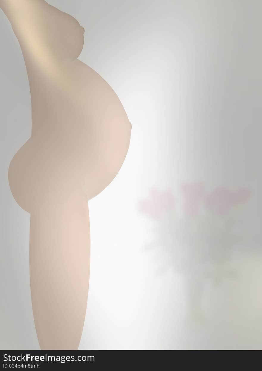 Profile of a pregnant woman body on a blured background with flowers. Profile of a pregnant woman body on a blured background with flowers