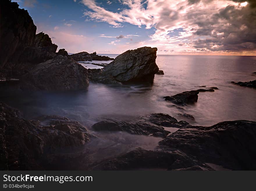 Rocky Sunset at Polperro