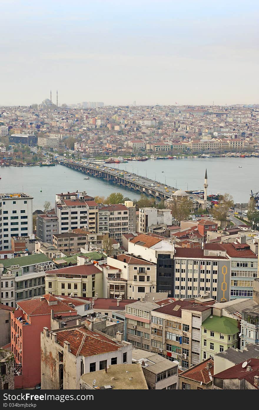 Cityscape over a river with road bridge