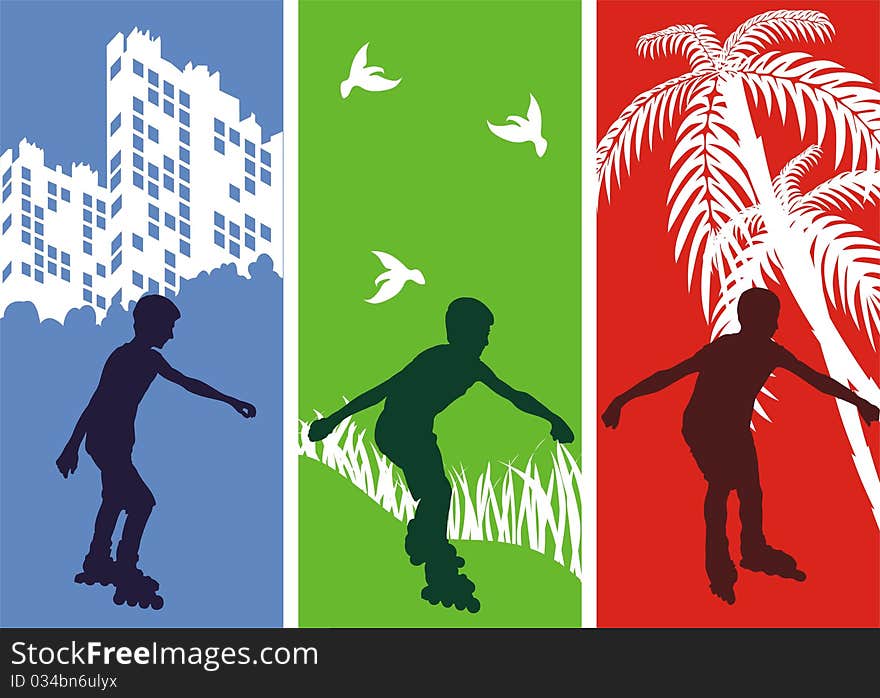 Active teenager leads a healthy lifestyle and roller-skating, silhouette. Active teenager leads a healthy lifestyle and roller-skating, silhouette