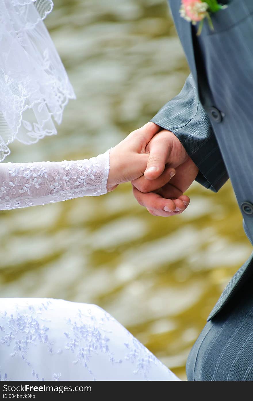 Hand in hands. Wedding couple.