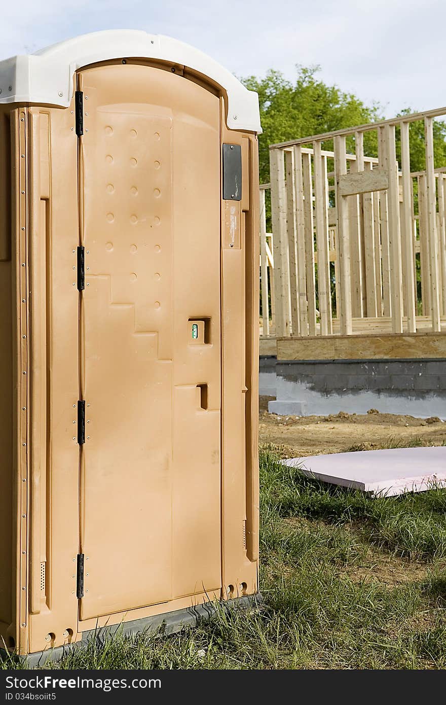 Mobile bathroom at construction site