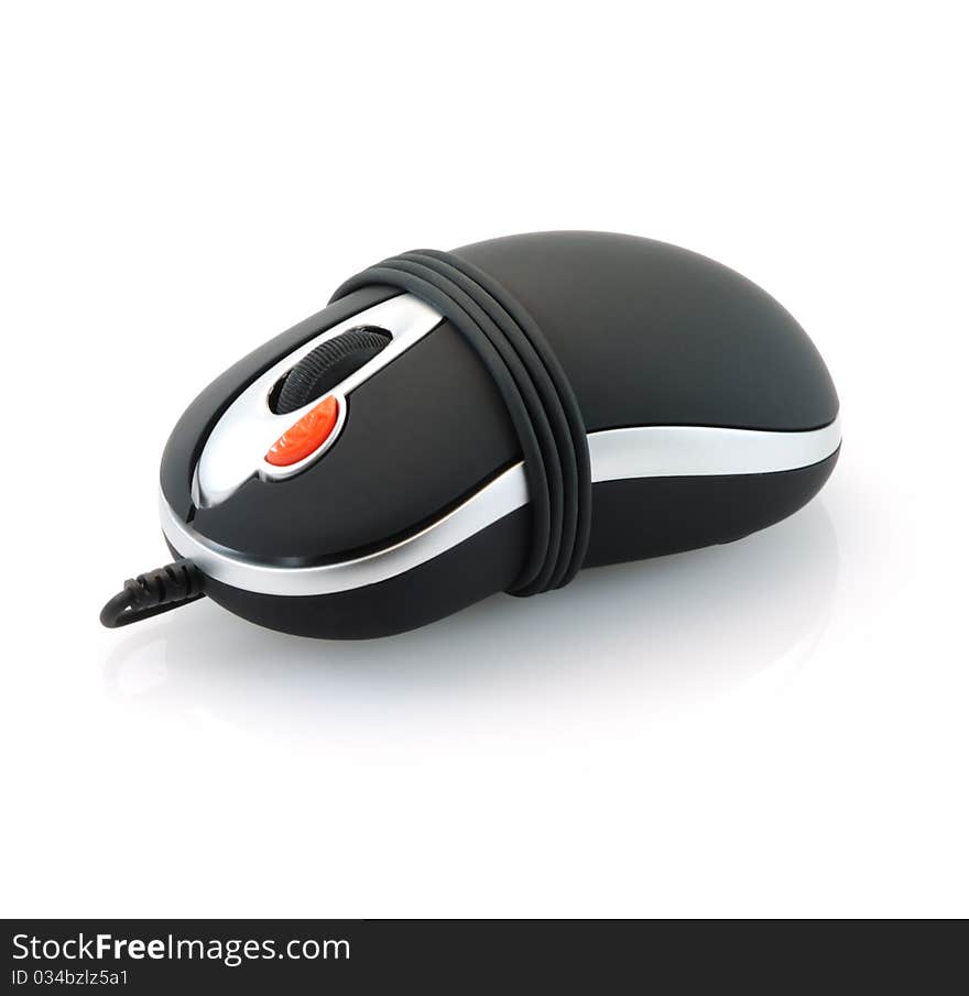 Tied round computer mouse isolated on white background