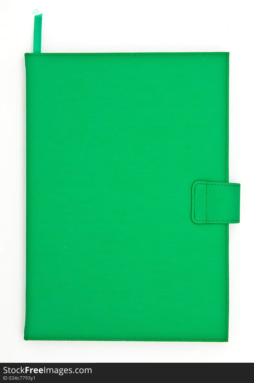 Green books on white background