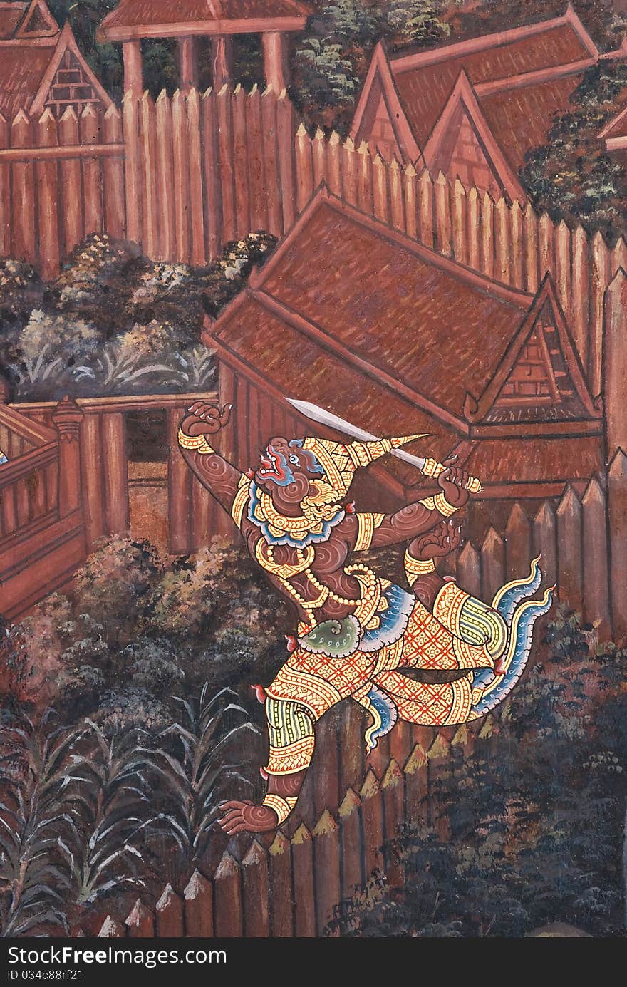 Masterpiece of traditional Thai style painting art