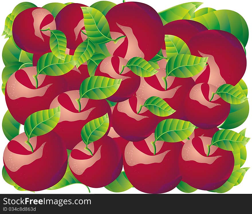 Abstract fruit Illustration  apple red green background leaf