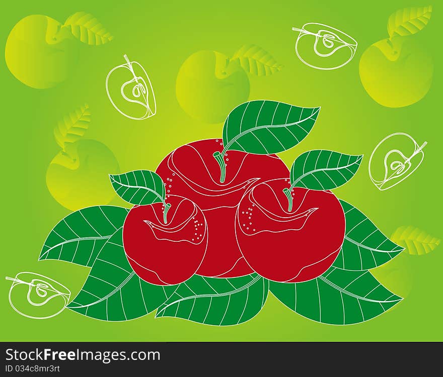 Abstract fruit Illustration  apple red green background leaf