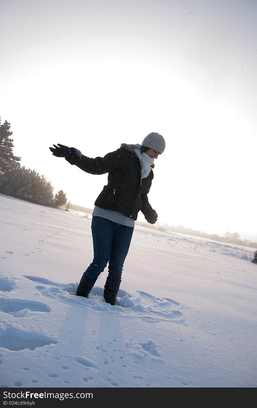 Girl enjoying winter walk