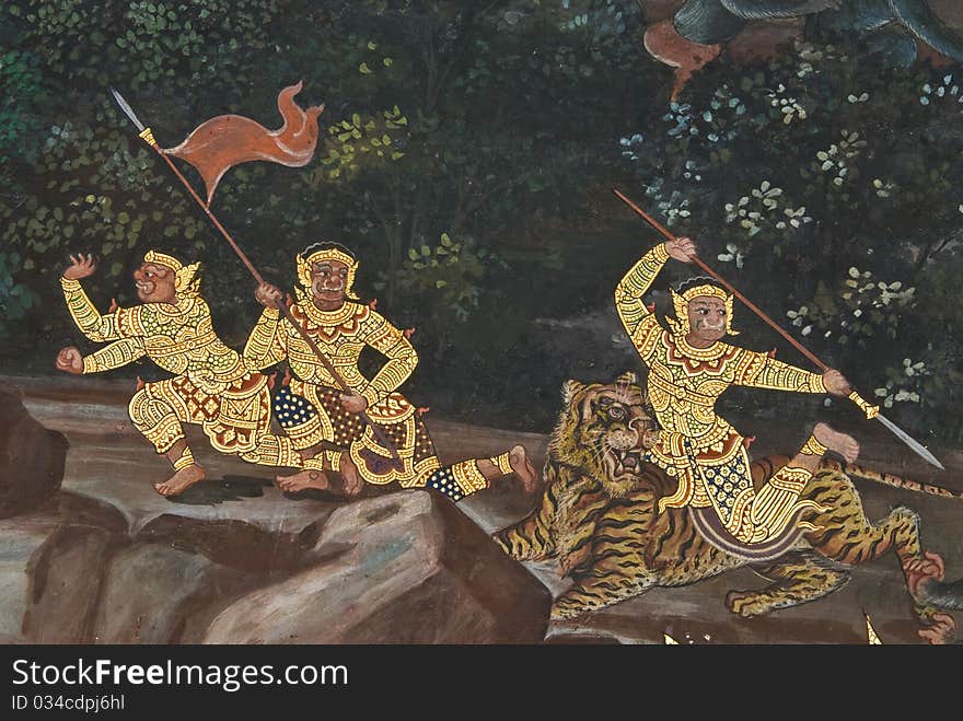 Masterpiece of traditional Thai style painting art