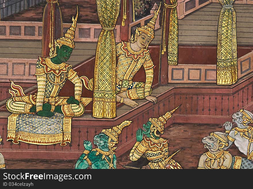 Masterpiece of traditional Thai style painting art