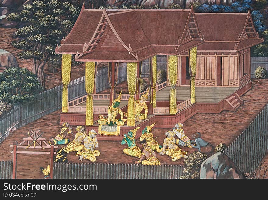 Masterpiece Of Traditional Thai Style Painting Art