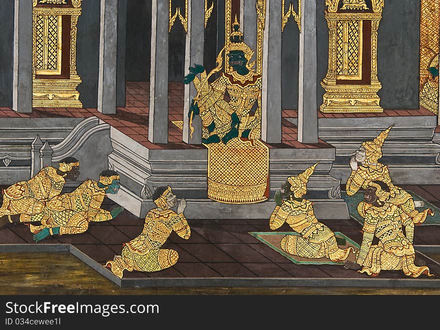 Masterpiece Of Traditional Thai Style Painting Art