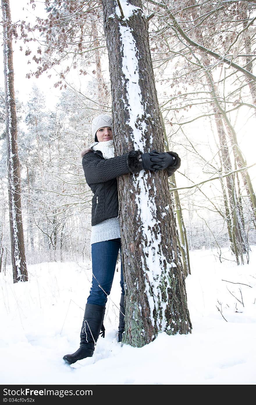 Girl enjoying winter walk