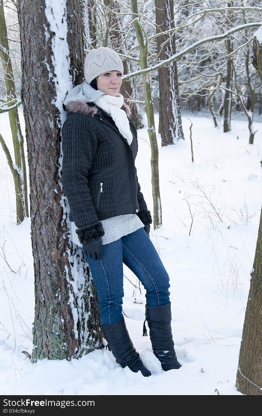 Girl enjoying winter walk