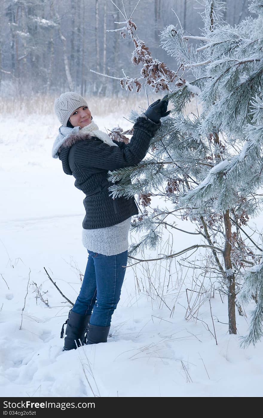 Girl enjoying winter walk